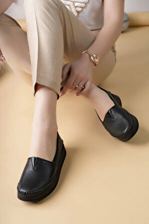Nesil Shoes Miss 15 Siyah Hakiki Soft Deri Kadın Ayakkabı