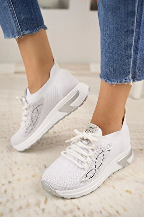 Nesil Shoes Lady 3002 Beyaz Triko Kadın Sneakers