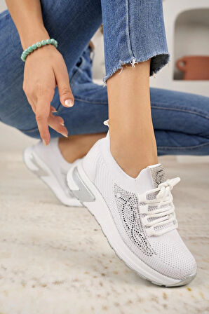 Nesil Shoes Lady 3002 Beyaz Triko Kadın Sneakers