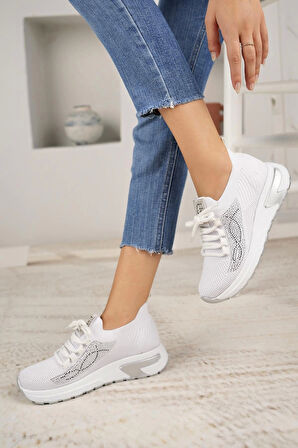 Nesil Shoes Lady 3002 Beyaz Triko Kadın Sneakers