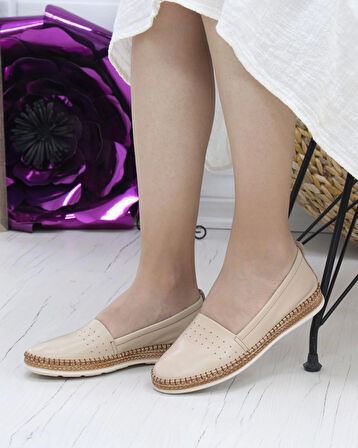 Nesil Shoes Syg P25 Bej Hakiki Deri Kadın Ayakkabı