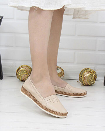 Nesil Shoes Syg P25 Bej Hakiki Deri Kadın Ayakkabı