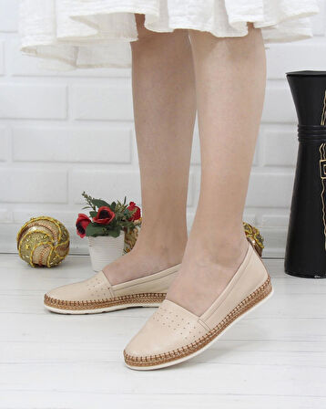 Nesil Shoes Syg P25 Bej Hakiki Deri Kadın Ayakkabı