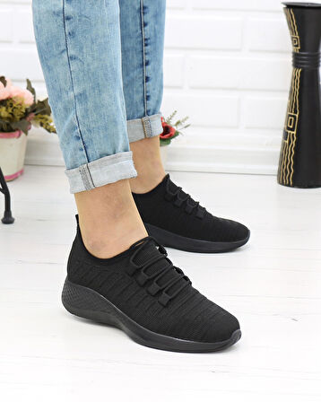 Nesil Shoes Stark 3004 Siyah Triko Kadın Sneakers
