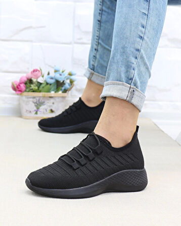 Nesil Shoes Stark 3004 Siyah Triko Kadın Sneakers