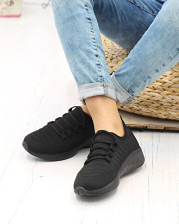 Nesil Shoes Stark 3004 Siyah Triko Kadın Sneakers
