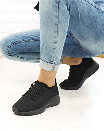 Nesil Shoes Stark 3004 Siyah Triko Kadın Sneakers