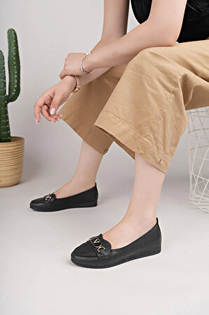 Nesil Shoes Mhd 64 Siyah Taşlı Günlük Kadın Babet