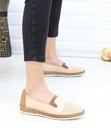 Nesil Shoes Syg P37 Bej Hakiki Deri Yumuşak Kadın Ayakkabı