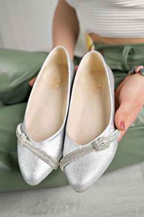 Nesil Shoes Ceylan 343 Gümüş Taşlı Kadın Babet