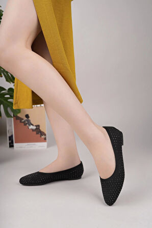 Nesil Shoes Sdf 243 Siyah Triko Taşlı Kadın Babet