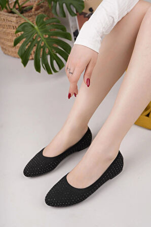 Nesil Shoes Sdf 243 Siyah Triko Taşlı Kadın Babet
