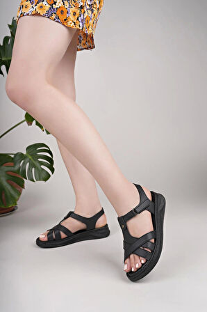 Nesil Shoes Bell 25151 Siyah Anatomik Kadın Sandalet
