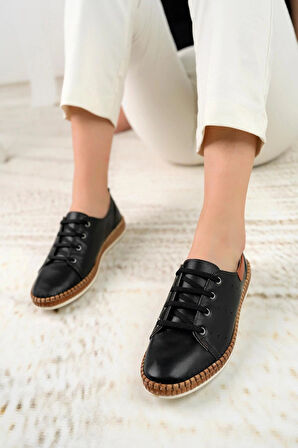 Nesil Shoes Syg P38 Siyah Hakiki Deri Kadın Ayakkabı