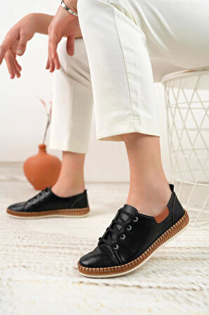 Nesil Shoes Syg P38 Siyah Hakiki Deri Kadın Ayakkabı