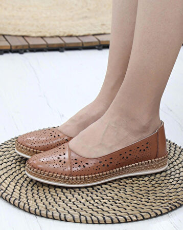Nesil Shoes Syg P24 Taba Hakiki Deri Kadın Ayakkabı
