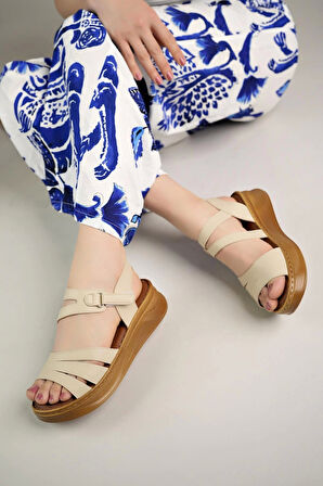 Nesil Shoes Bell 178 Bej Anatomik Kadın Sandalet