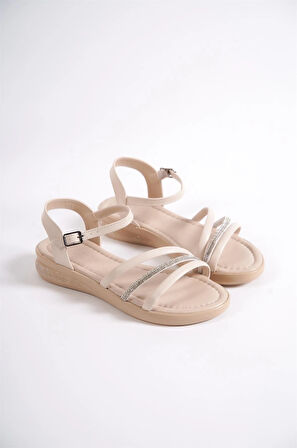 Kadın Dora Taşlı Krem Sandalet