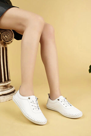 Maria 300 Beyaz Hakiki Soft Deri Günlük Kadın Ayakkabı