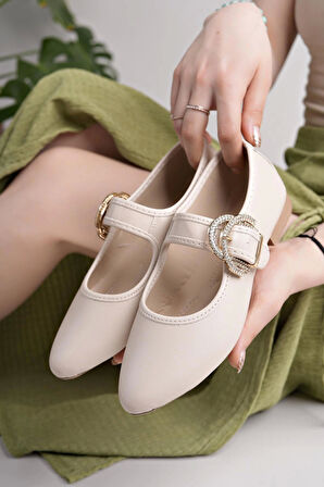 Nesil Shoes Swell 01453 Ten Tokası Taşlı Kadın Babet