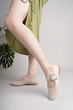Nesil Shoes Swell 01453 Ten Tokası Taşlı Kadın Babet