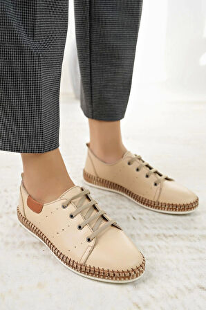 Nesil Shoes Syg P38 Bej Hakiki Deri Kadın Ayakkabı