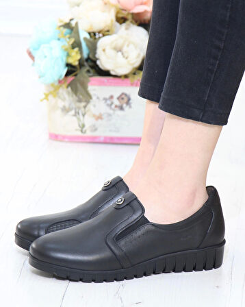 Capella 606 Siyah Hakiki Deri Günlük Kadın Yürüyüş Ayakkabı