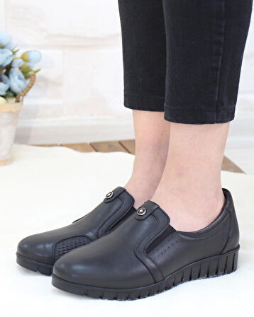 Capella 606 Siyah Hakiki Deri Günlük Kadın Yürüyüş Ayakkabı