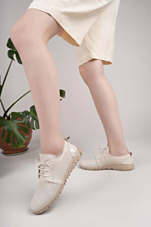 Mammamia D25YA 85 Bej Hakiki Soft Deri Kadın Ayakkabı