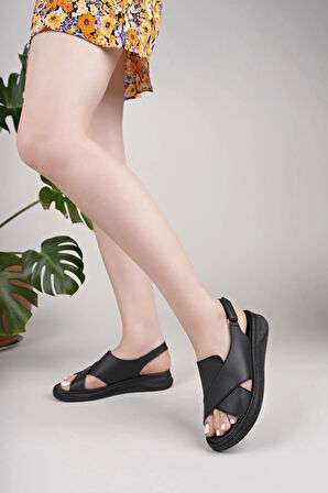 Nesil Shoes Bell 25164 Siyah Anatomik Kadın Sandalet