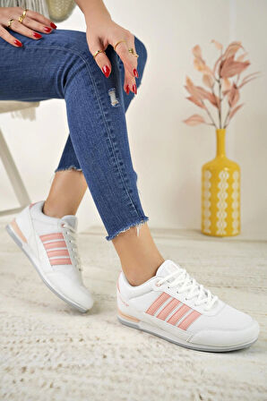 Liger 7218 Beyaz Pudra Memory Foam Kadın Spor Ayakkabı