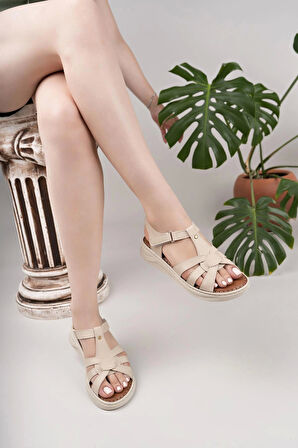 Nesil Shoes Bell 25170 Bej Anatomik Kadın Sandalet