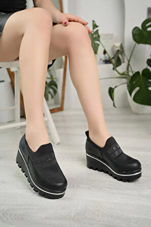 Nesil Shoes Wiss 520 Siyah Dolgu Topuk Kadın Ayakkabı