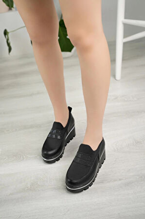 Nesil Shoes Wiss 520 Siyah Dolgu Topuk Kadın Ayakkabı