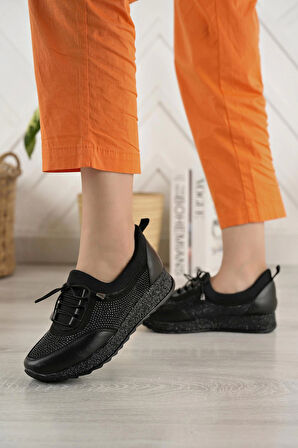 Nesil Shoes Acr 15 Siyah Taşlı Strech Kadın Ayakkabı