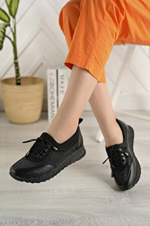 Nesil Shoes Acr 15 Siyah Taşlı Strech Kadın Ayakkabı