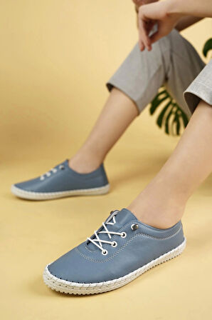 Maria 300 Mavi Hakiki Soft Deri Günlük Kadın Ayakkabı