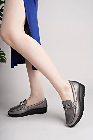 Nesil Shoes Neyna 1042 Platin Dolgu Topuk Kadın Ayakkabı
