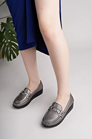 Nesil Shoes Neyna 1042 Platin Dolgu Topuk Kadın Ayakkabı