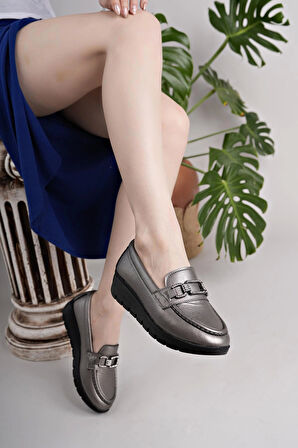 Nesil Shoes Neyna 1042 Platin Dolgu Topuk Kadın Ayakkabı