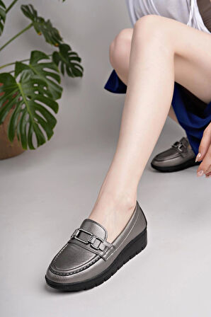 Nesil Shoes Neyna 1042 Platin Dolgu Topuk Kadın Ayakkabı