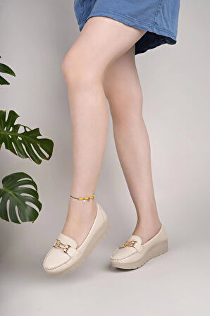 Nesil Shoes Neyna 029 Bej Dolgu Topuk Kadın Ayakkabı