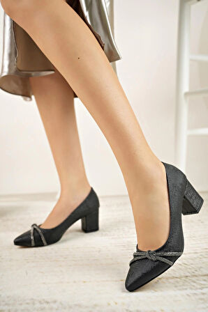 Nesil Shoes Bln 451 Siyah Kalın Topuk Kadın Stiletto