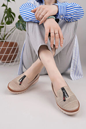 Nesil Shoes Ayzen 174 Vizon Taba Delikli Anatomik Kadın Ayakkabı