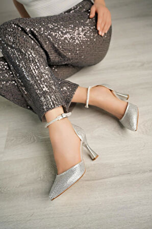 Nesil Shoes Özma 316 Gümüş Yanı Açık Topuklu Kadın Stiletto