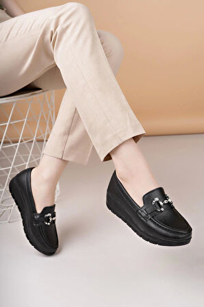Nesil Shoes Neyna 1047 Siyah Dolgu Topuk Kadın Ayakkabı