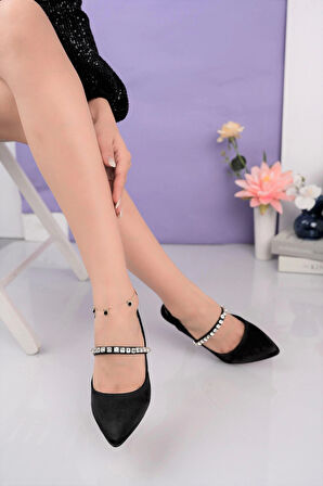 Nesil Shoes Senyo 055 Siyah Saten Taşlı Kadın Sandalet