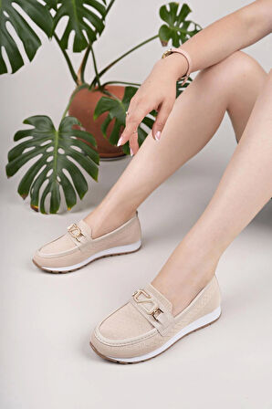 Nesil Shoes Wiss 0272 Bej Triko Örgü Kadın Ayakkabı