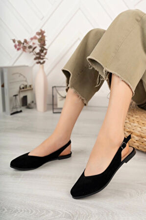 Kadın Misty Siyah Süet Arkası Acık Sivri Burun Günlük Babet