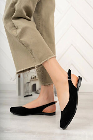 Kadın Misty Siyah Süet Arkası Acık Sivri Burun Günlük Babet